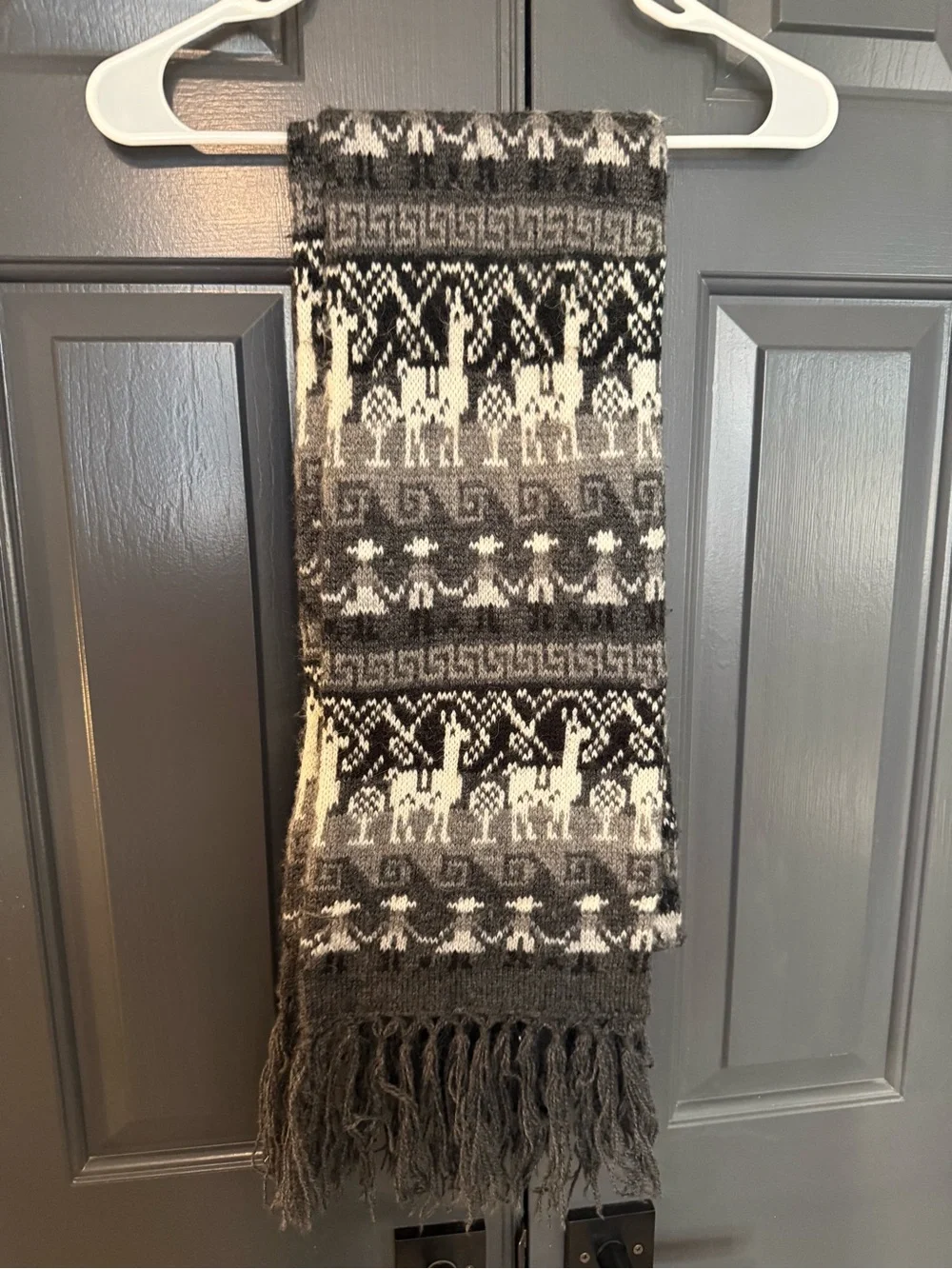 Wool Alpaca Gray & White Fringe Scarf